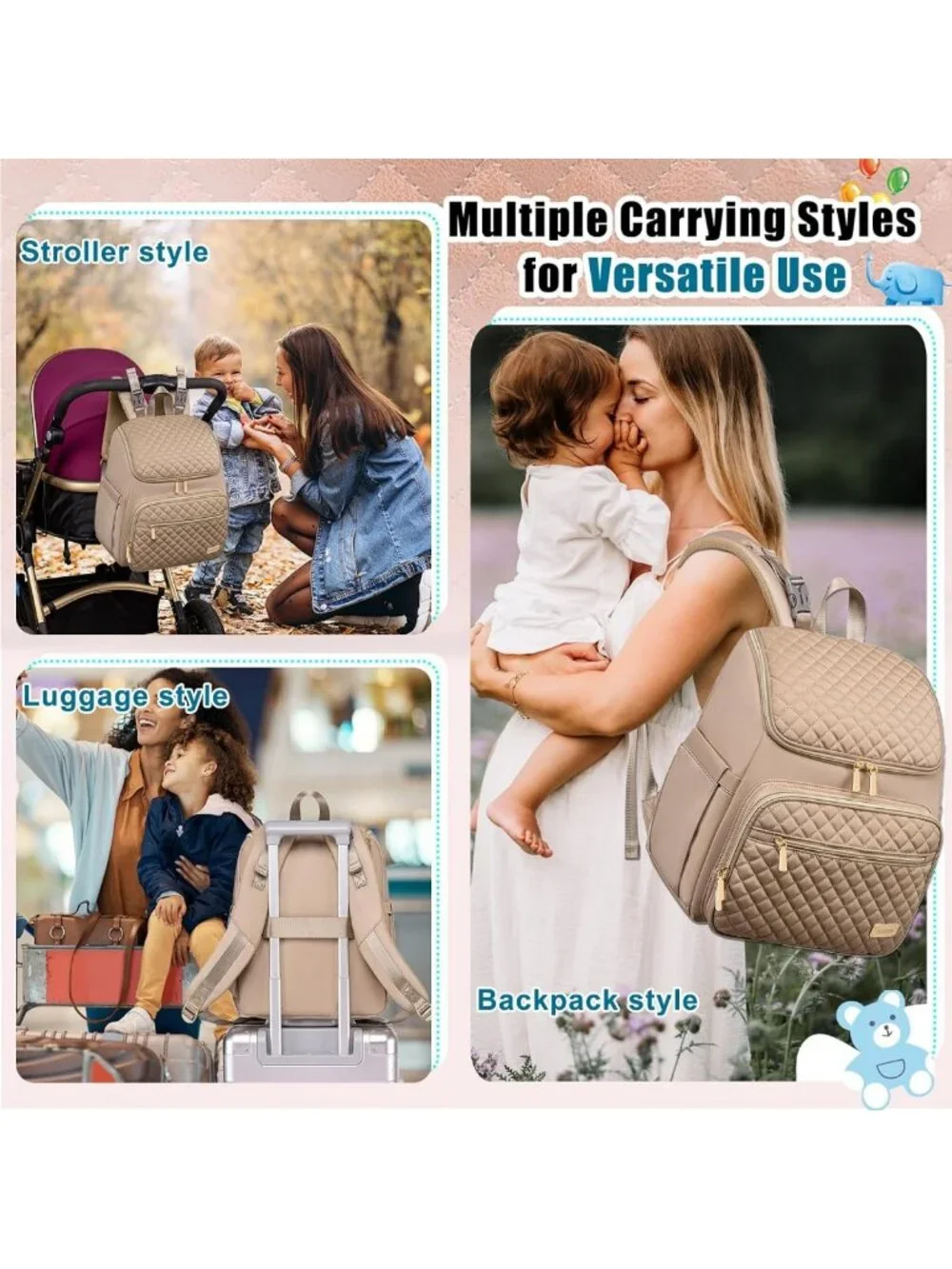 Large Diaper Bag Backpack with Changing Pad, Insulated Pockets & Stroller Straps